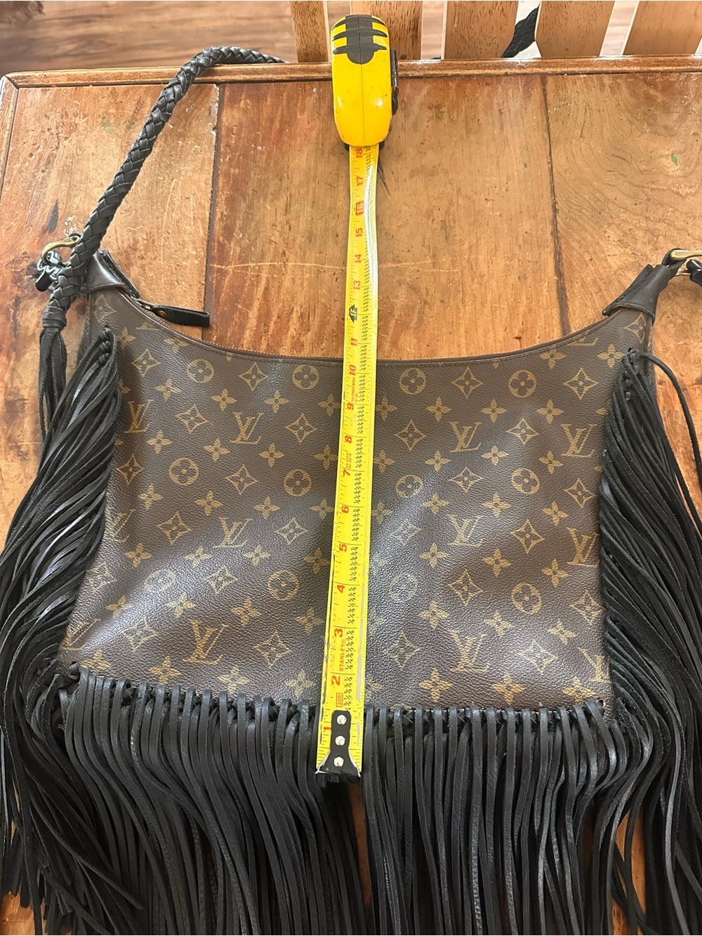 Louis Vuitton Brown Monogram Revamp with Black Fringe Crossbody Bag Vintage Boho - Picture 9 of 12